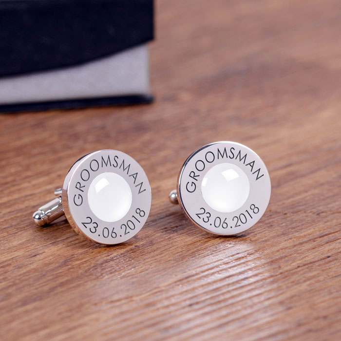 Engraved Black or White Male Wedding Party Cufflinks