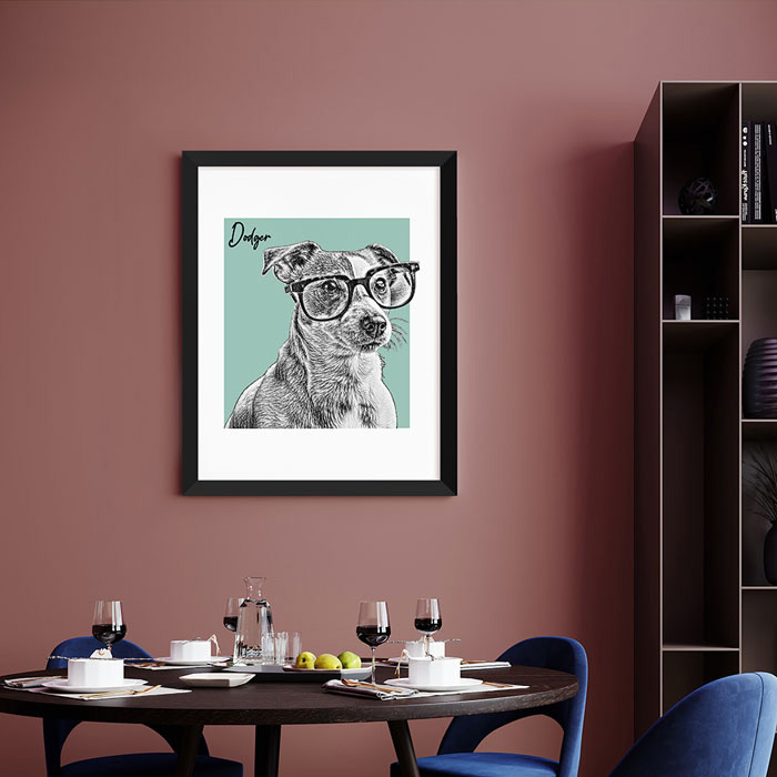 A4 Framed Personalised Pet Portrait Sketch Print