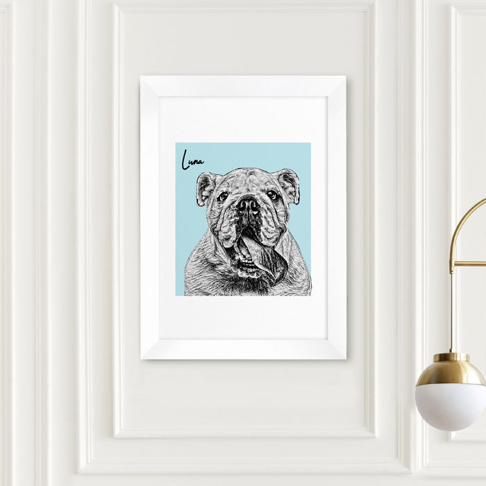 A4 Framed Personalised Pet Portrait Sketch Print