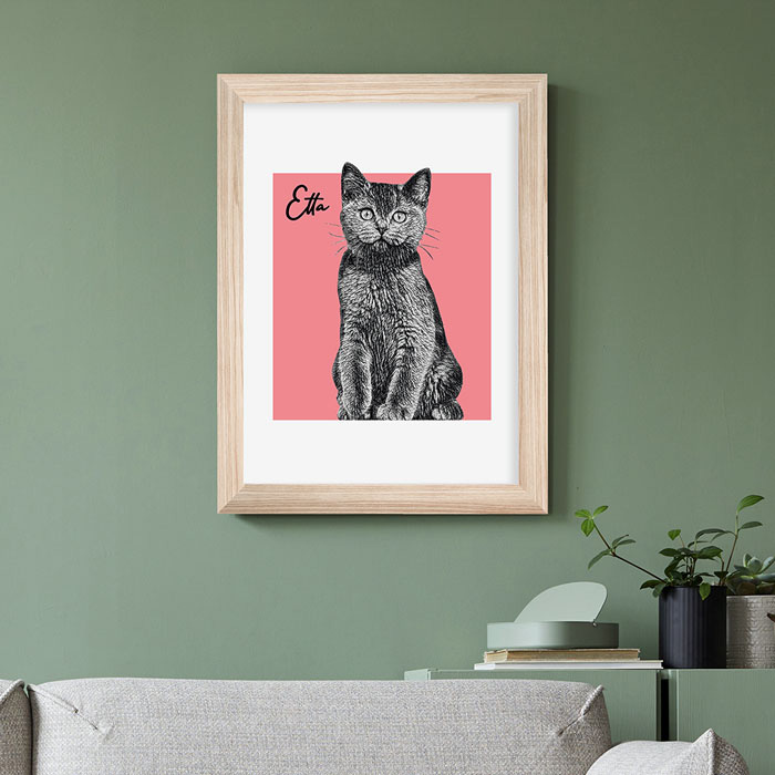A3 Framed Personalised Pet Portrait Sketch Print