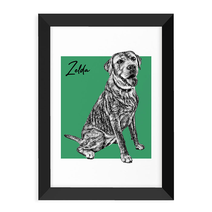 A3 Framed Personalised Pet Portrait Sketch Print