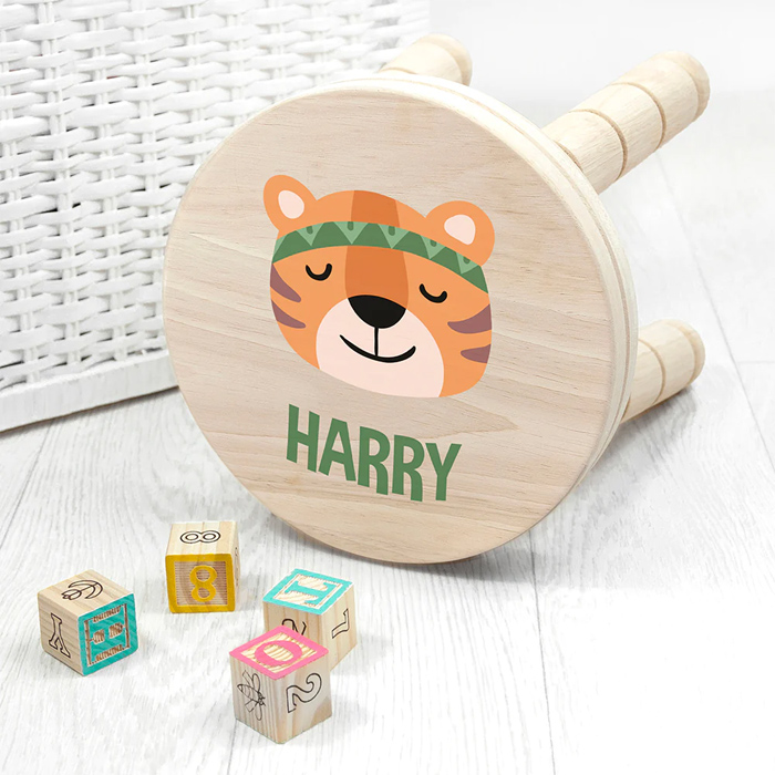 Personalised Kids Cute Tiger Wooden Stool