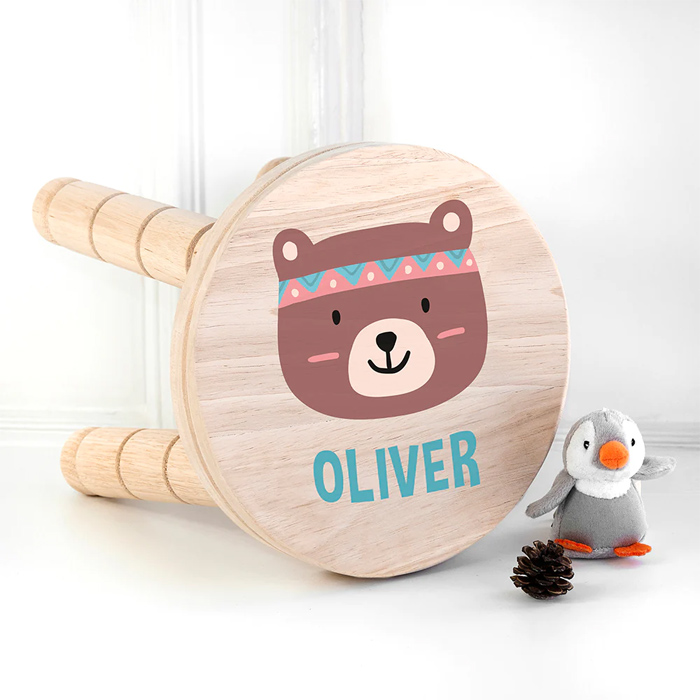 Personalised Kids Cute Bear Wooden Stool