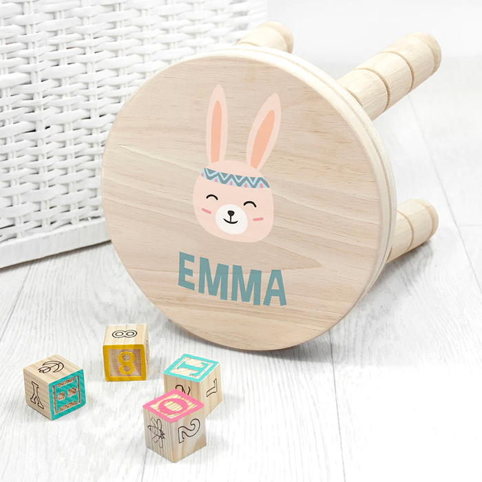 Personalised Kids Cute Bunny Wooden Stool