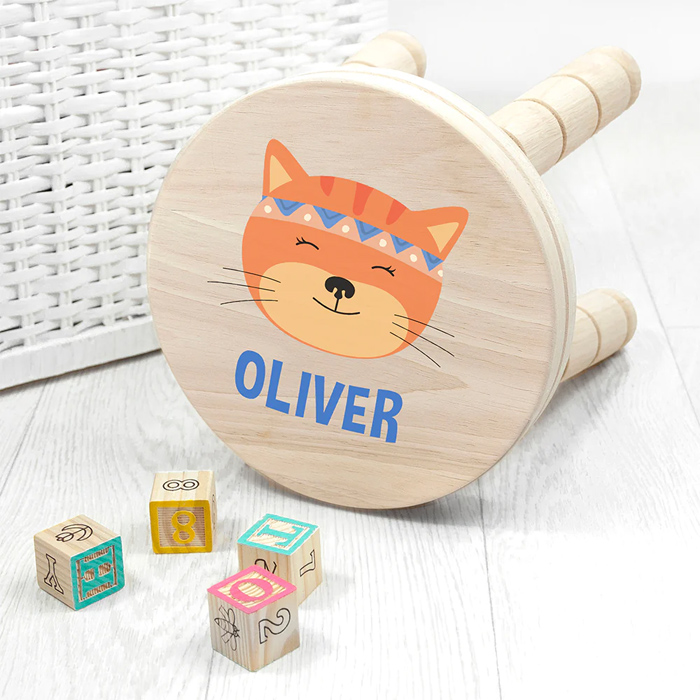 Personalised Kids Cute Kitten Wooden Stool