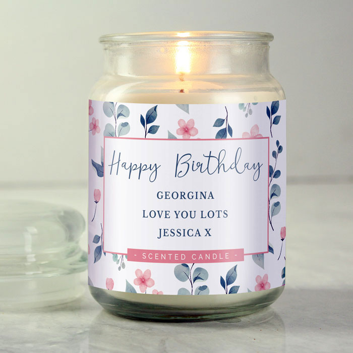 Personalised Floral Large Vanilla Scented Jar Candle
