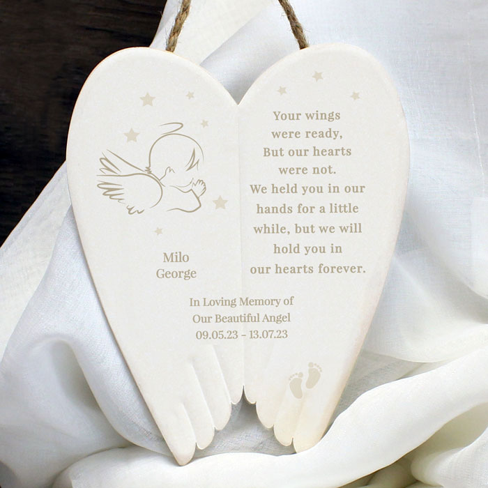 Personalised Little Angel Ceramic Wings Baby Memorial