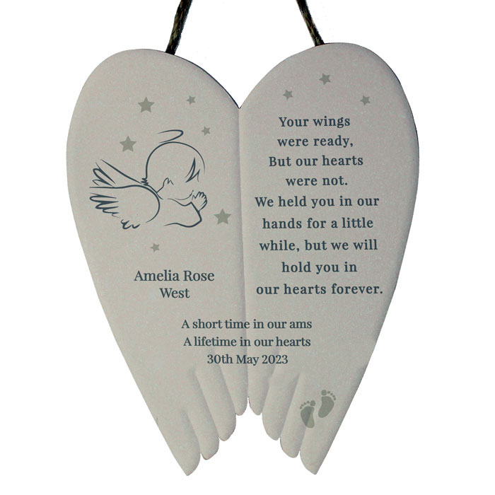 Personalised Little Angel Ceramic Wings Baby Memorial
