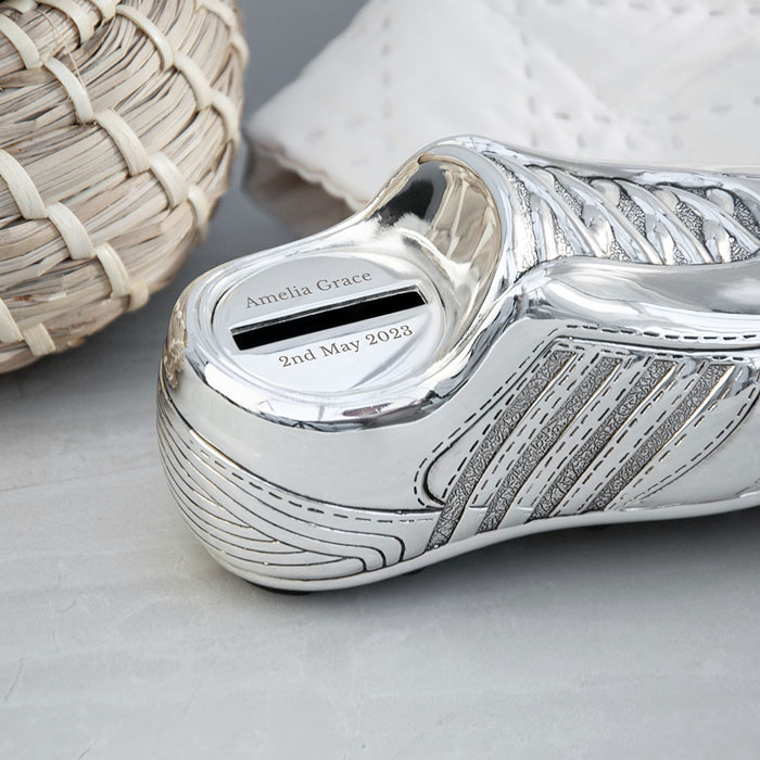 Personalised Silver Plated Football Boot Money Box