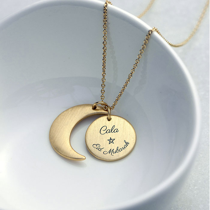 Personalised Eid Mubarak Gold Plated Moon & Sun Necklace