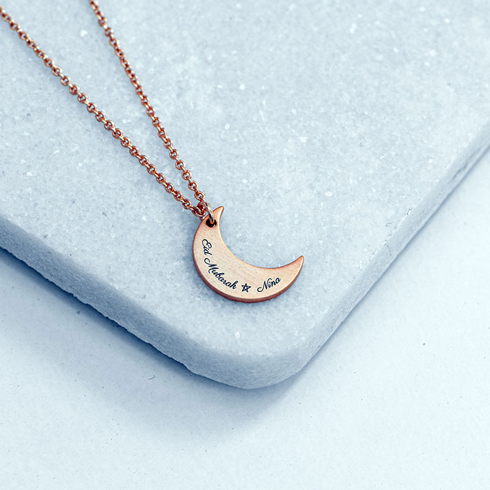 Personalised Eid Mubarak Crescent Moon Necklace