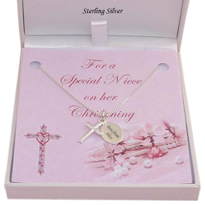 Girls Personalised Sterling Silver Christening Cross & Chain