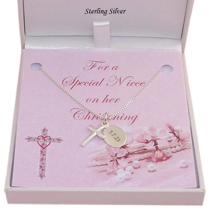 Girls Personalised Sterling Silver Christening Cross & Chain