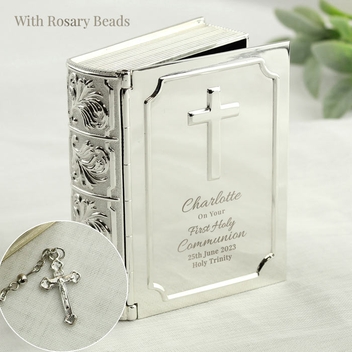 Personalised First Holy Communion Bible Box & Rosary Beads