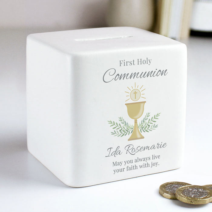 Personalised First Communion Ceramic Square Money Box