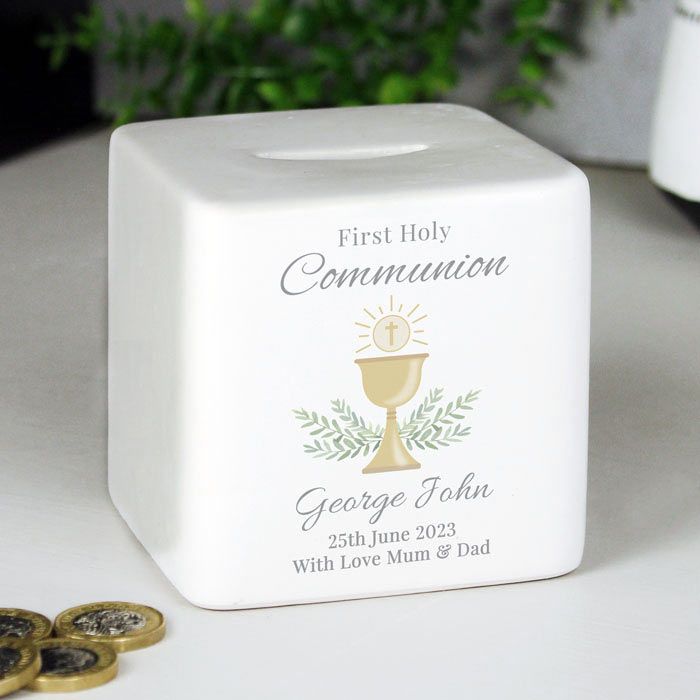 Personalised First Communion Ceramic Square Money Box