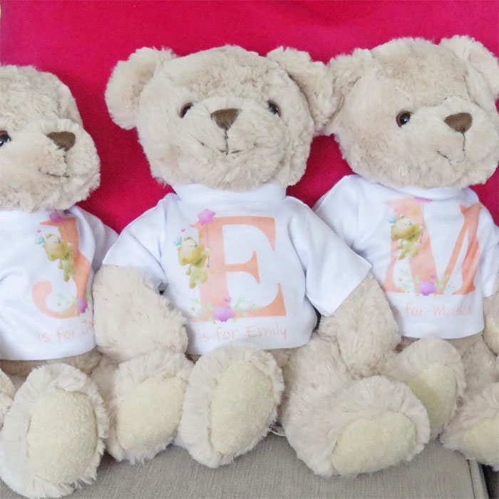 Personalised Luxury Teddy Bear With Pink Initial Tee Shirt