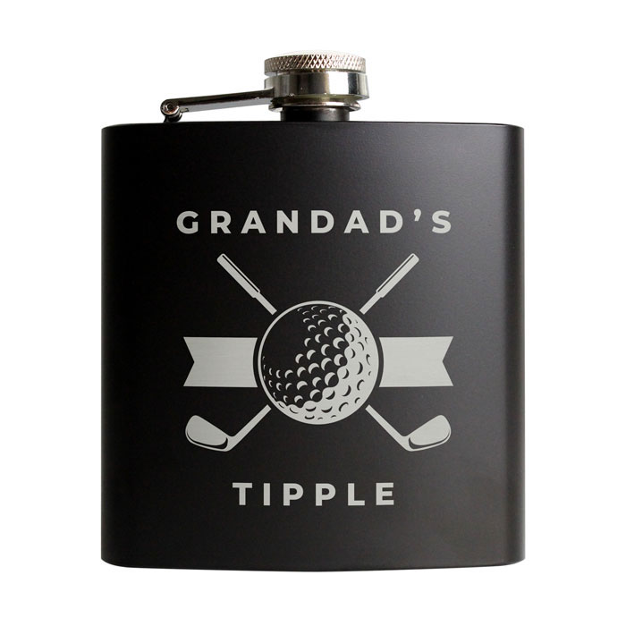 Personalised Golf Black Stainless Steel Hip Flask