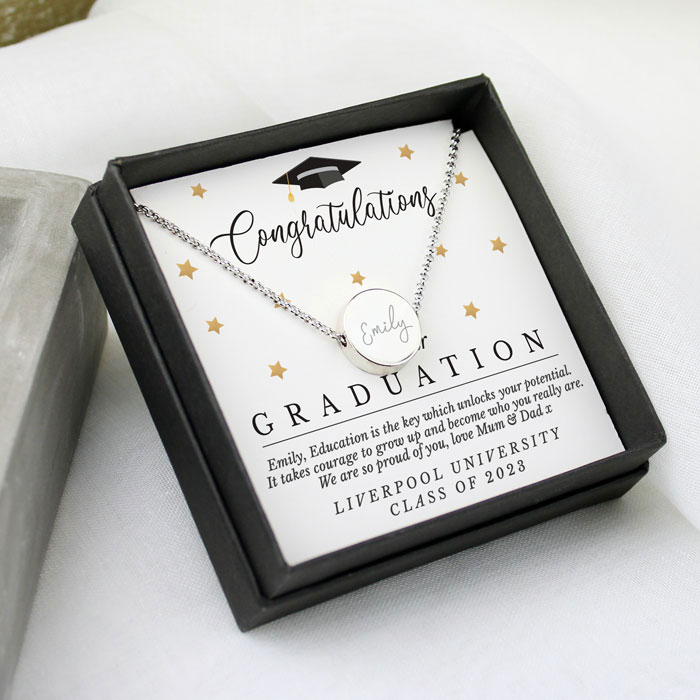 Personalised Graduation Sentiment Silver Tone Necklace & Box