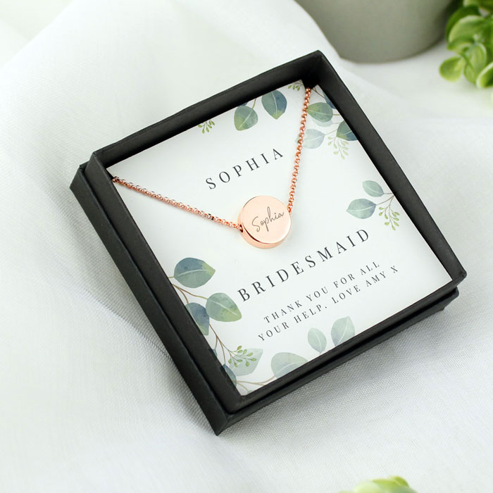 Personalised Botanical Rose Gold Tone Necklace & Box