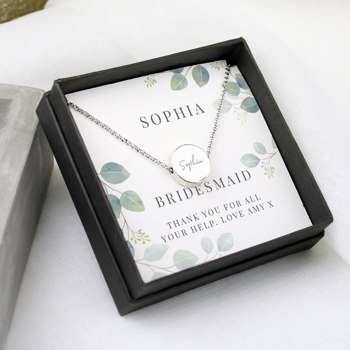 Personalised Botanical Silver Tone Necklace & Box