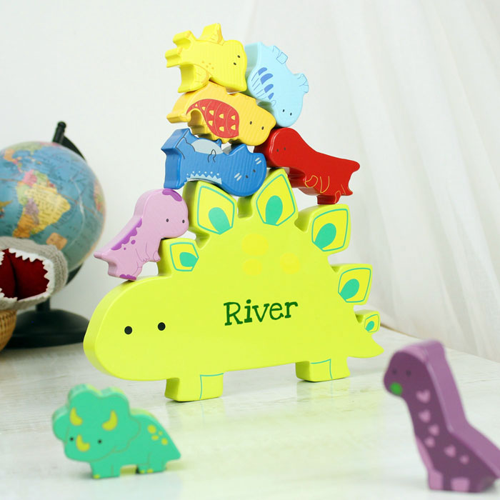 Personalised Name Only Wooden Dinosaur Stacking Toddler Toy