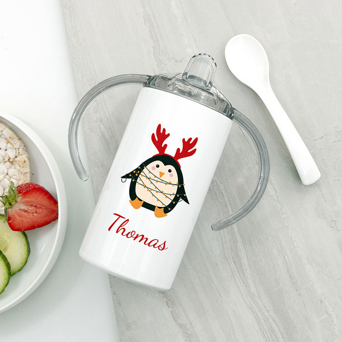 Personalised Christmas Penguin Kids Sippy Cup