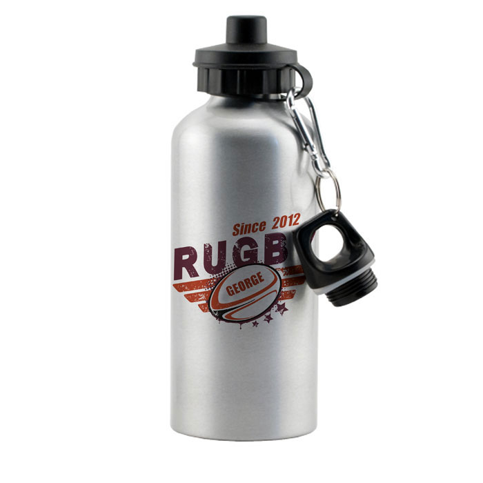 Personalised Rugby Silver Drinks Water Bottle