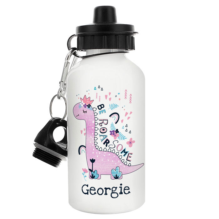 Personalised Pink Dinosaur Water Bottle