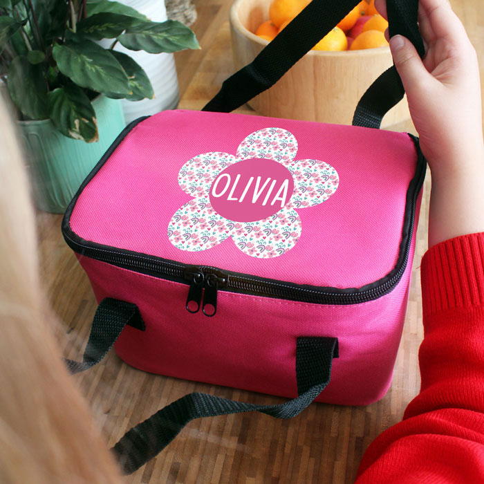 Personalised Flower Themed Pink Lunch Bag