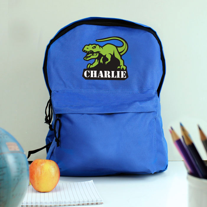 Personalised Kids Dinosaur Blue Backpack