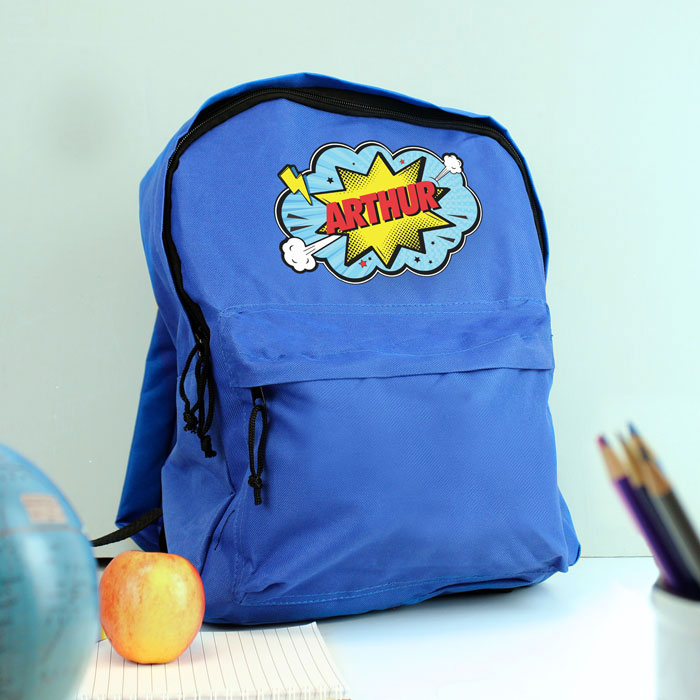 Personalised Superhero Blue Backpack