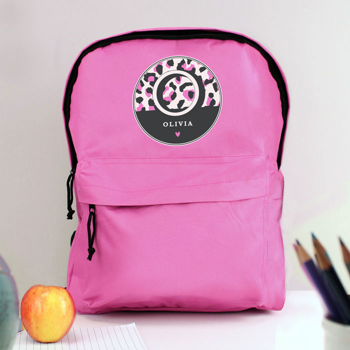 Personalised Leopard Print Pink Backpack