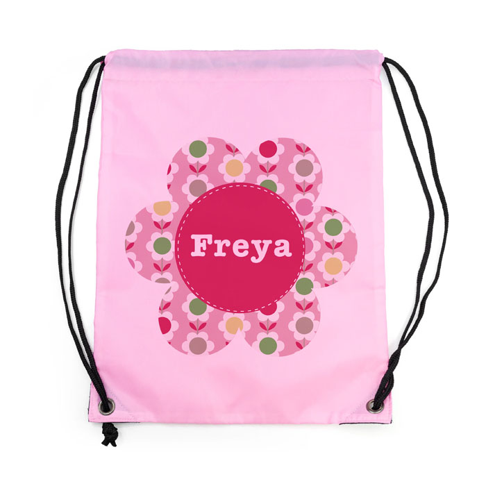Girls Personalised Pink Flower Waterproof Swim Bag