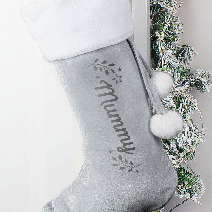 Personalised Holly Silver Christmas Stocking