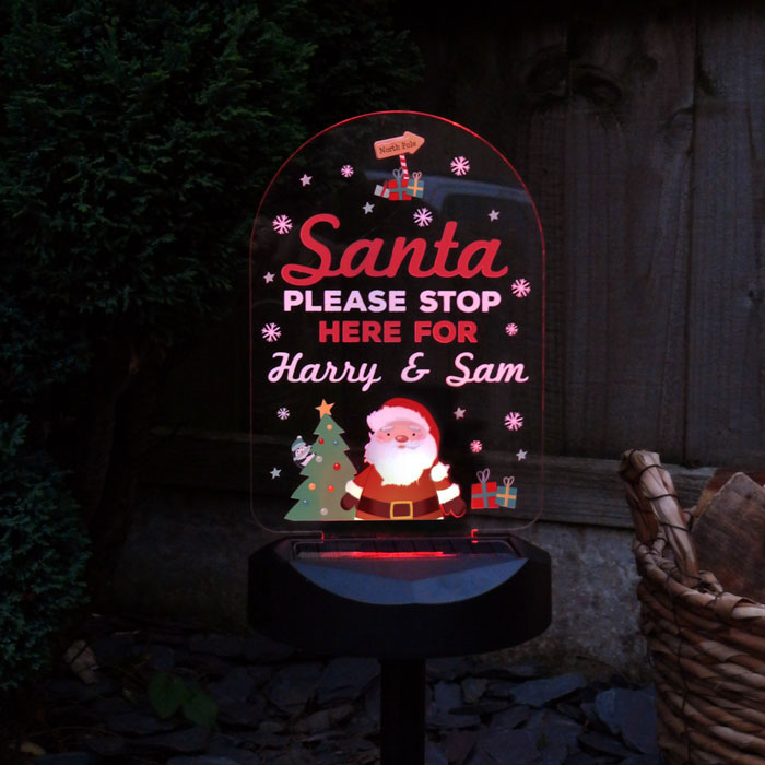 Personalised Santa Stop Here Sign Outdoor Solar LED Light