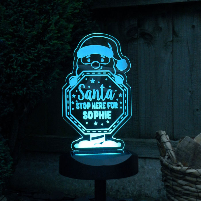 Personalised Santa Stop Here Sign Outdoor Solar Light