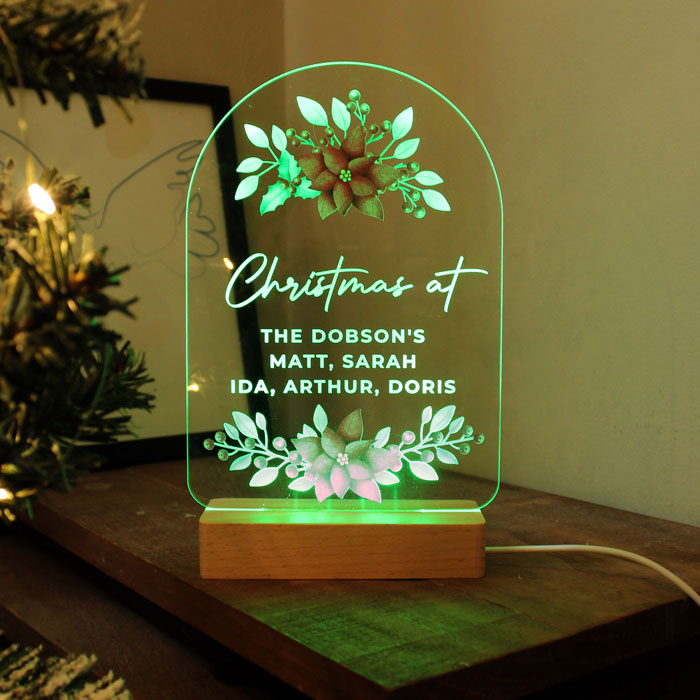 Personalised Christmas Poinsettia Wooden Based LED Light