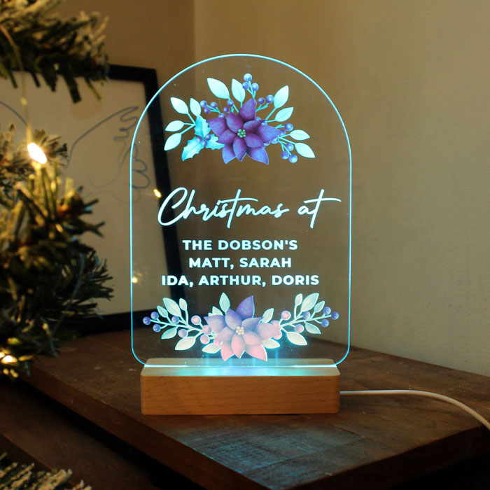 Personalised Christmas Poinsettia Wooden Based LED Light