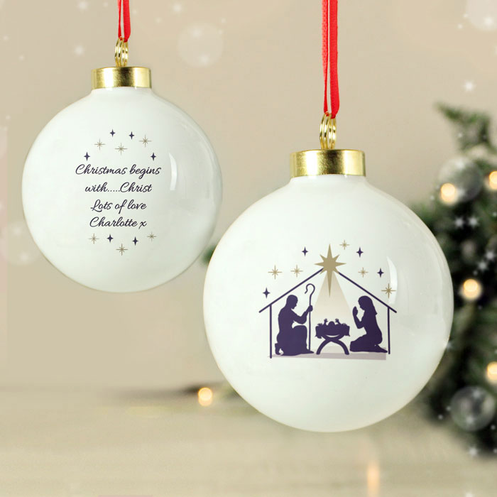 Personalised Nativity Ceramic Christmas Tree Bauble