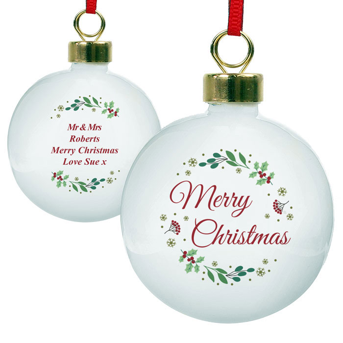 Personalised Merry Christmas Ceramic Tree Bauble