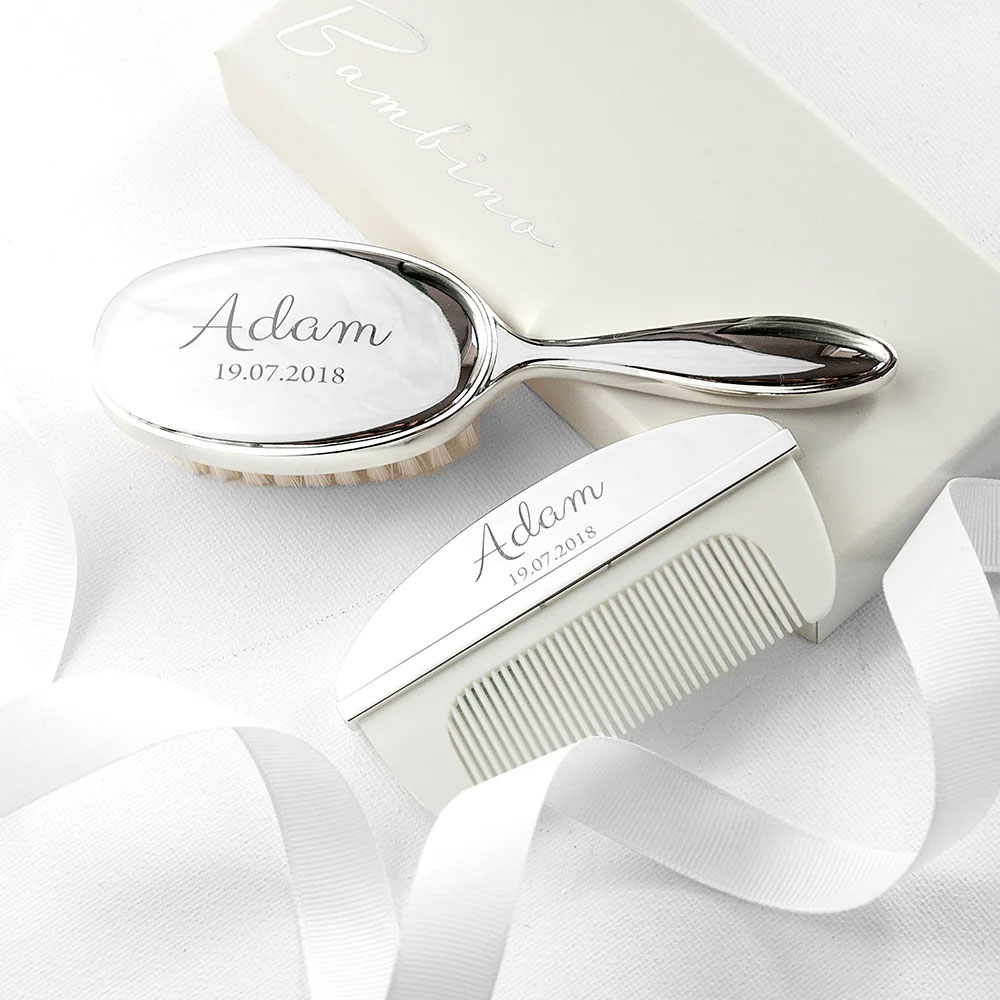 Personalised Classic Silver Plated Baby Brush And Comb Set