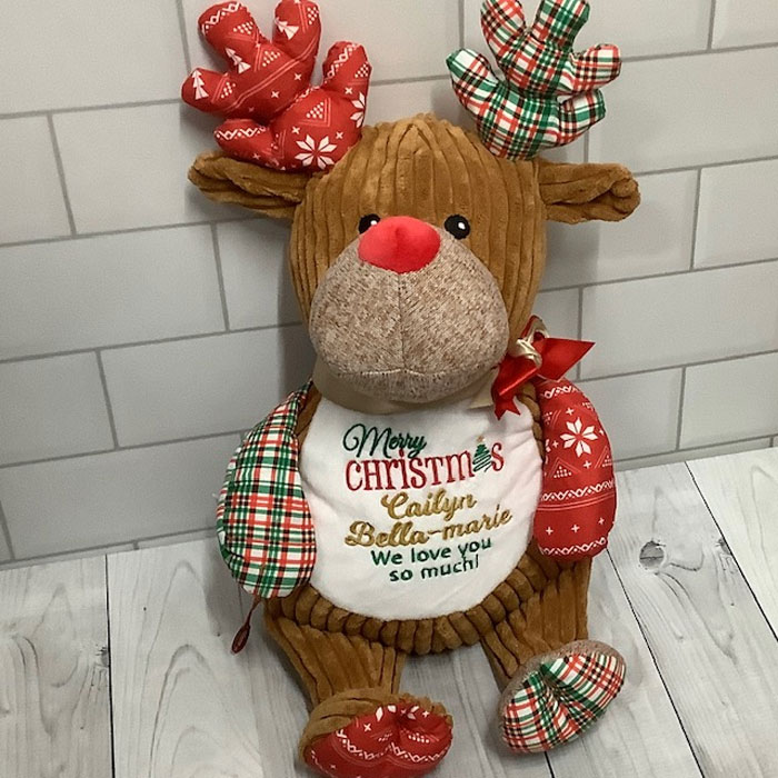 Personalised Cubbies Tartan Reindeer Christmas Teddy