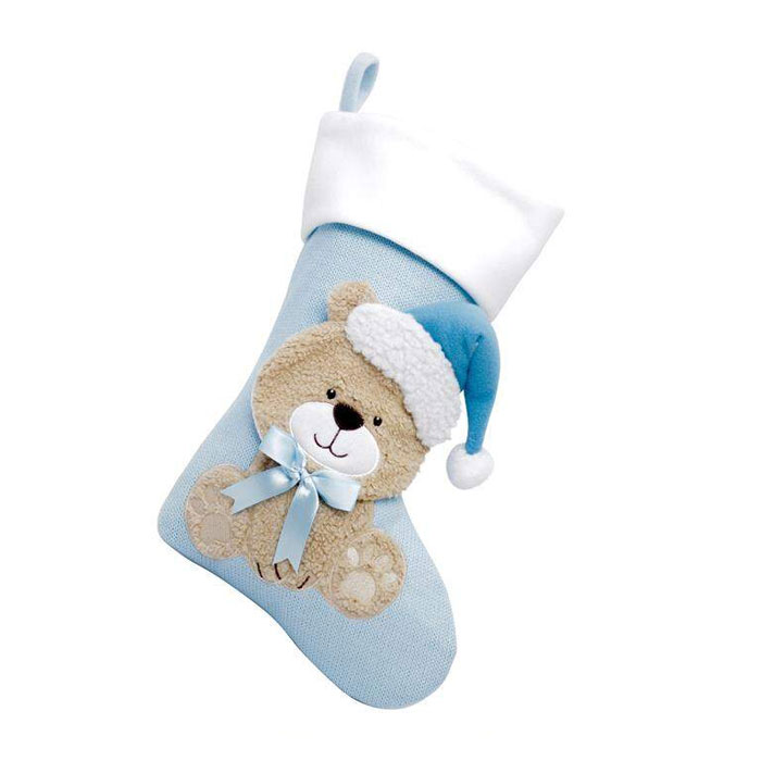 Personalised Blue Teddy Knitted Christmas Stocking