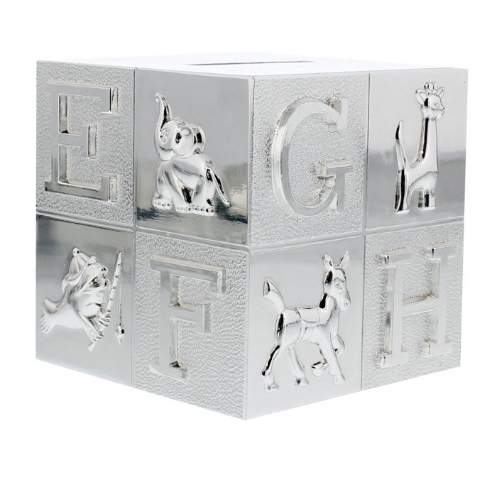 Personalised Colourful Cross ABC Silver Finish Money Box