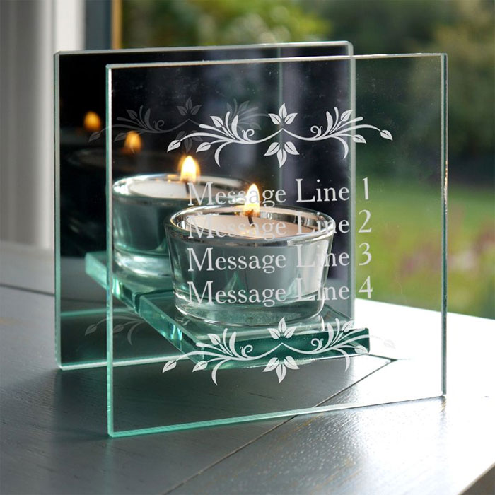 Personalised Diwali Mirrored Glass Tea Light Candle Holder