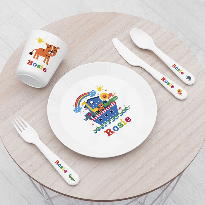 Personalised Kids Noahs Ark Plastic Dinner Set