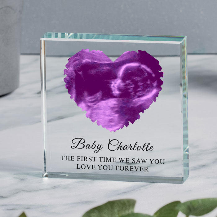 Personalised Heart Baby Scan Photo Glass Token