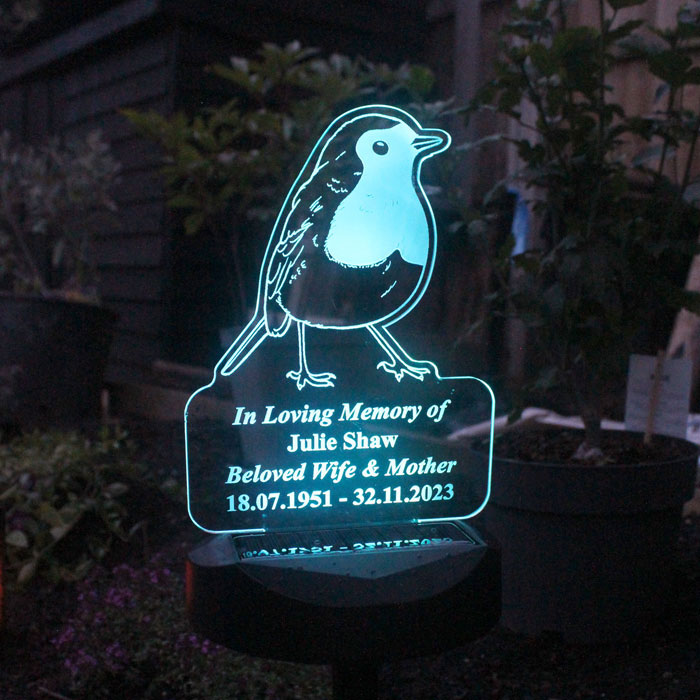 Personalised Robin Memorial Outdoor Solar Light Up Sign