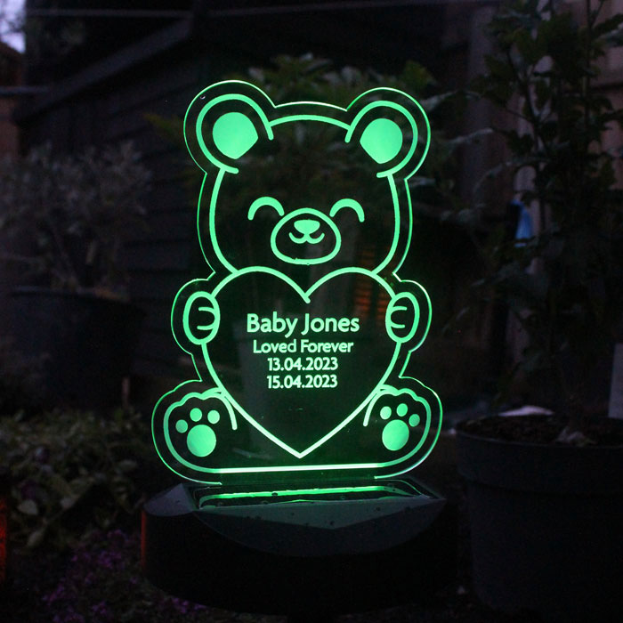 Personalised Teddy Bear Memorial Outdoor Solar Light Up Sign
